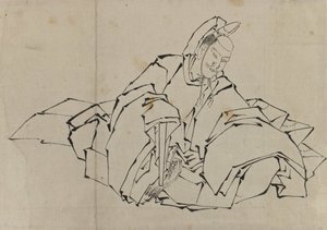 Desenho de nobre sentado em traje completo de Katsushika Hokusai